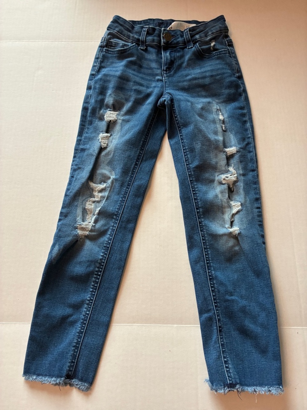 Justice Dark Blue Straight Leg Distressed Jeans